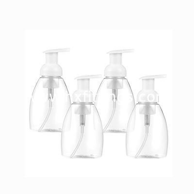 সাদা প্লাস্টিকের টপ সহ ৩০০এমএল ওভাল ক্লিয়ার প্লাস্টিক সাবান ডিসপেন্সার পাম্প বোতল সরবরাহকারী